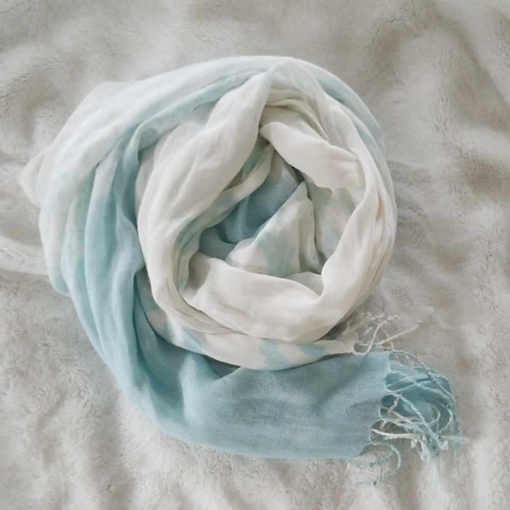 Soft As A Cloud Scarf, Pale Blue & White, Fringed